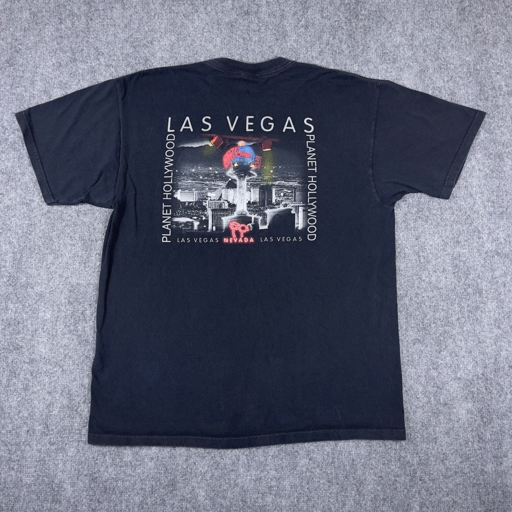 Vintage Planet Hollywood Las Vegas T-Shirt Mens XL Black 1998 Skyline Graphic